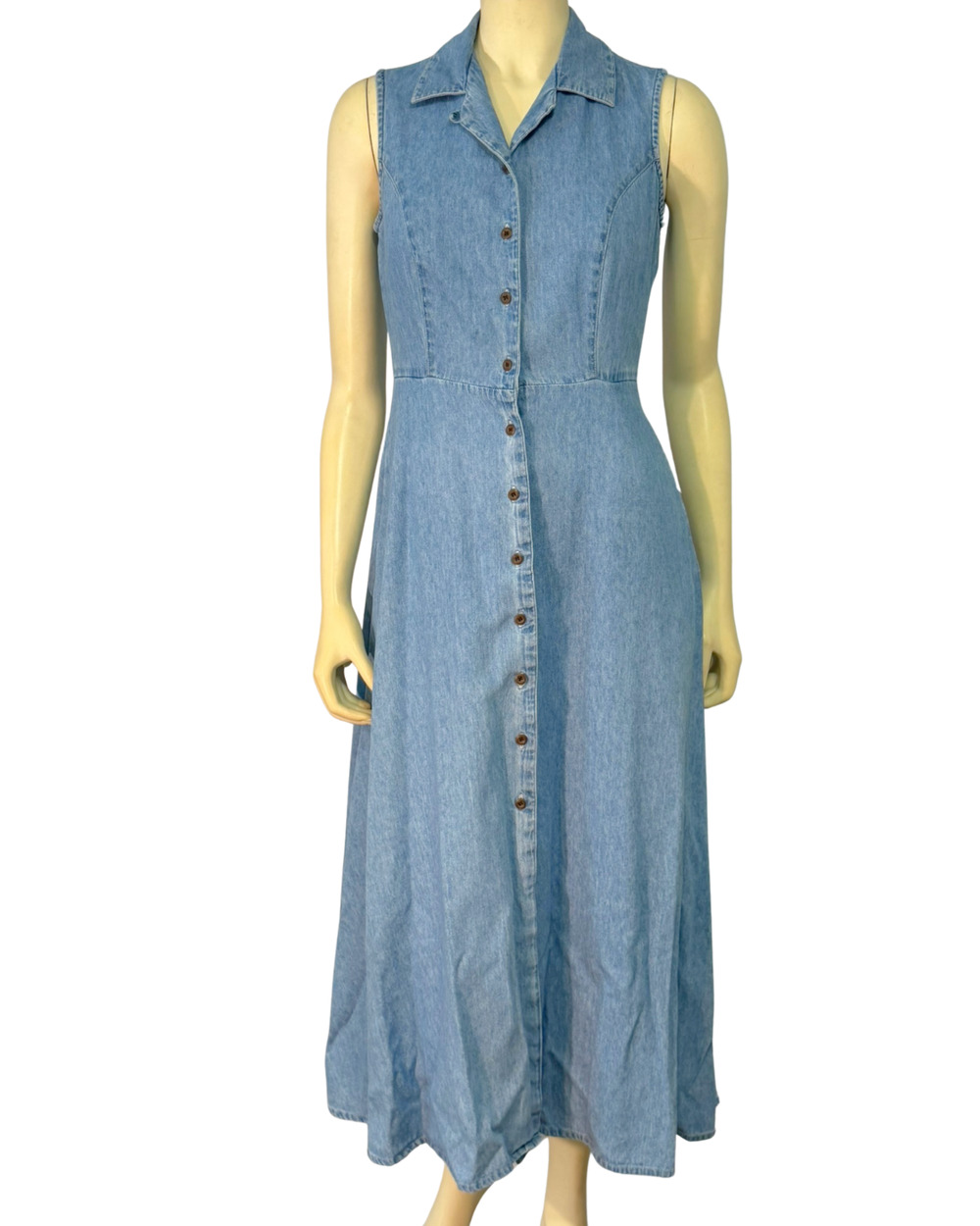 Faded Glory Sz 6 Sleeveless Maxi Shirt Dress Denim Blue Cotton Vtg 90s Western